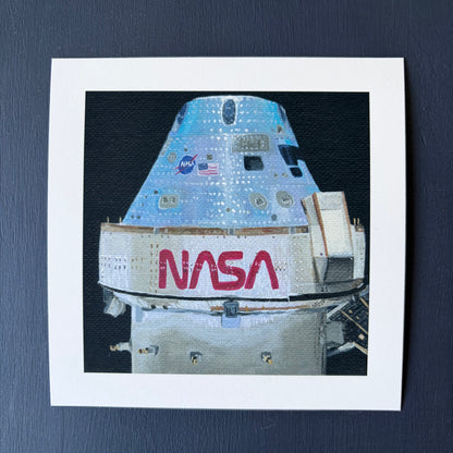 mini print of Orion capsule  on a black background