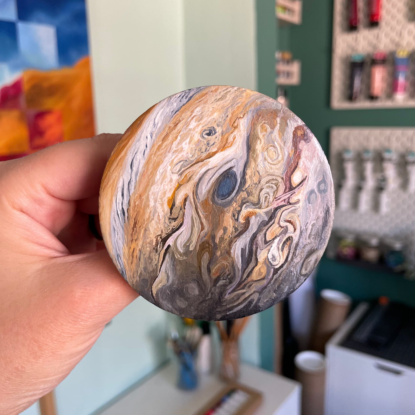 Close up of clay Jupiter in my left hand