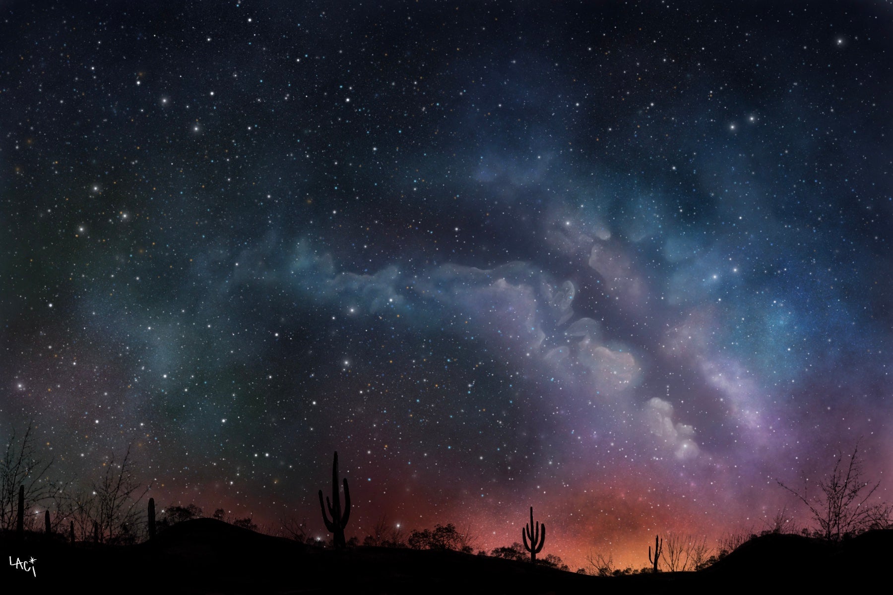 Digital painting of the Milky Way in the Sonoran Desert